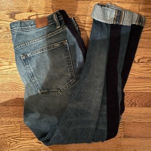 BDG men’s jeans with navy suede stripe on the leg